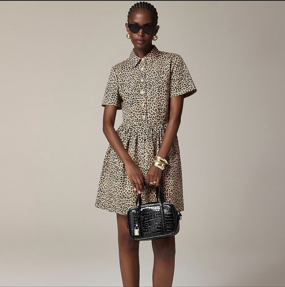 J.Crew A line Shirt dress in leopard chino Size 14